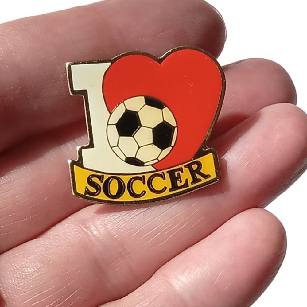 I Love Soccer Lapel Pin, Collectible Sport Enamel Pin